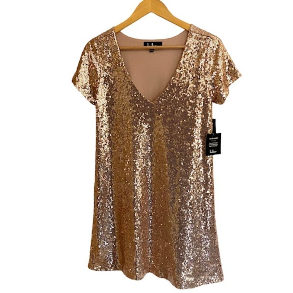 NWT LuLus Rose Gold Sequin Dress XSmall - Picture 2 of 6